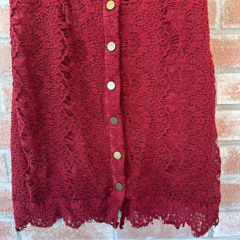 Intimately Free People Lace Snap Up Dress Maroon Women’s Medium Red Whimsigoth